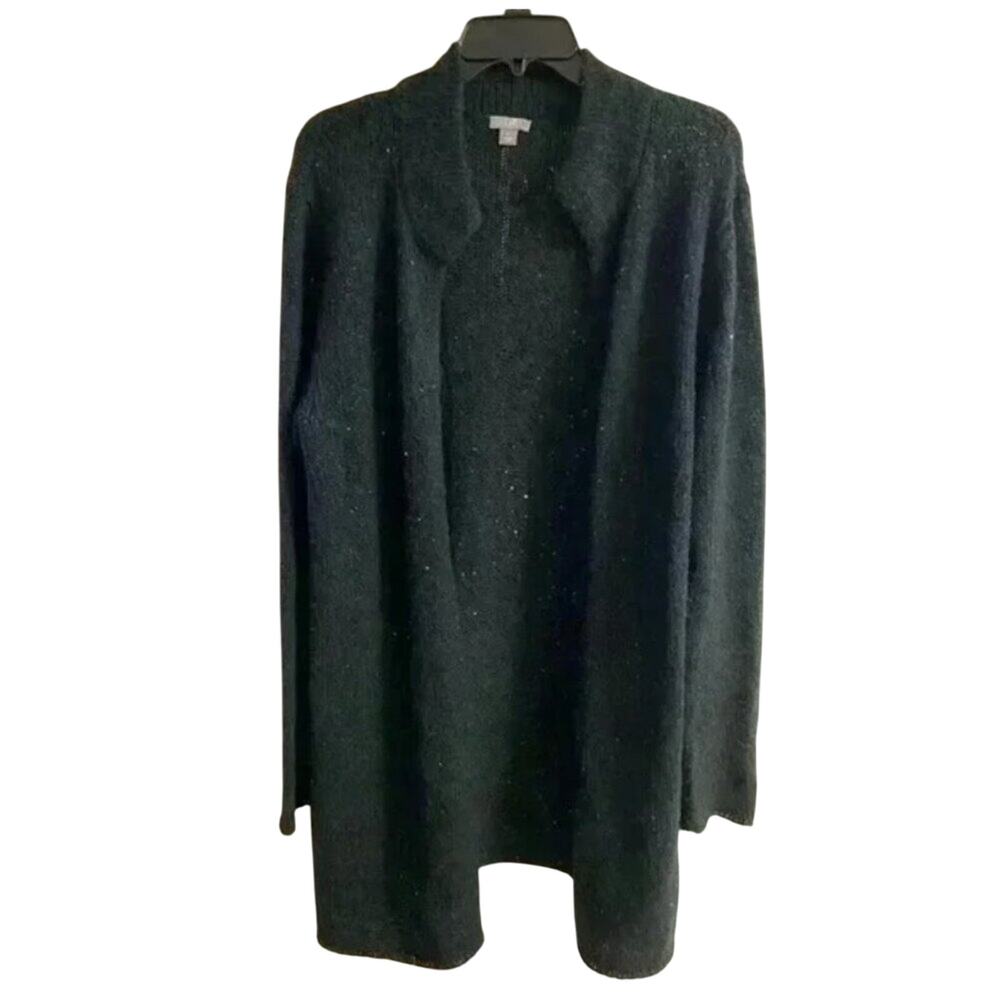 J Jill Black Open Front Sequin Shimmer Mohair Blend Cardigan Size XL